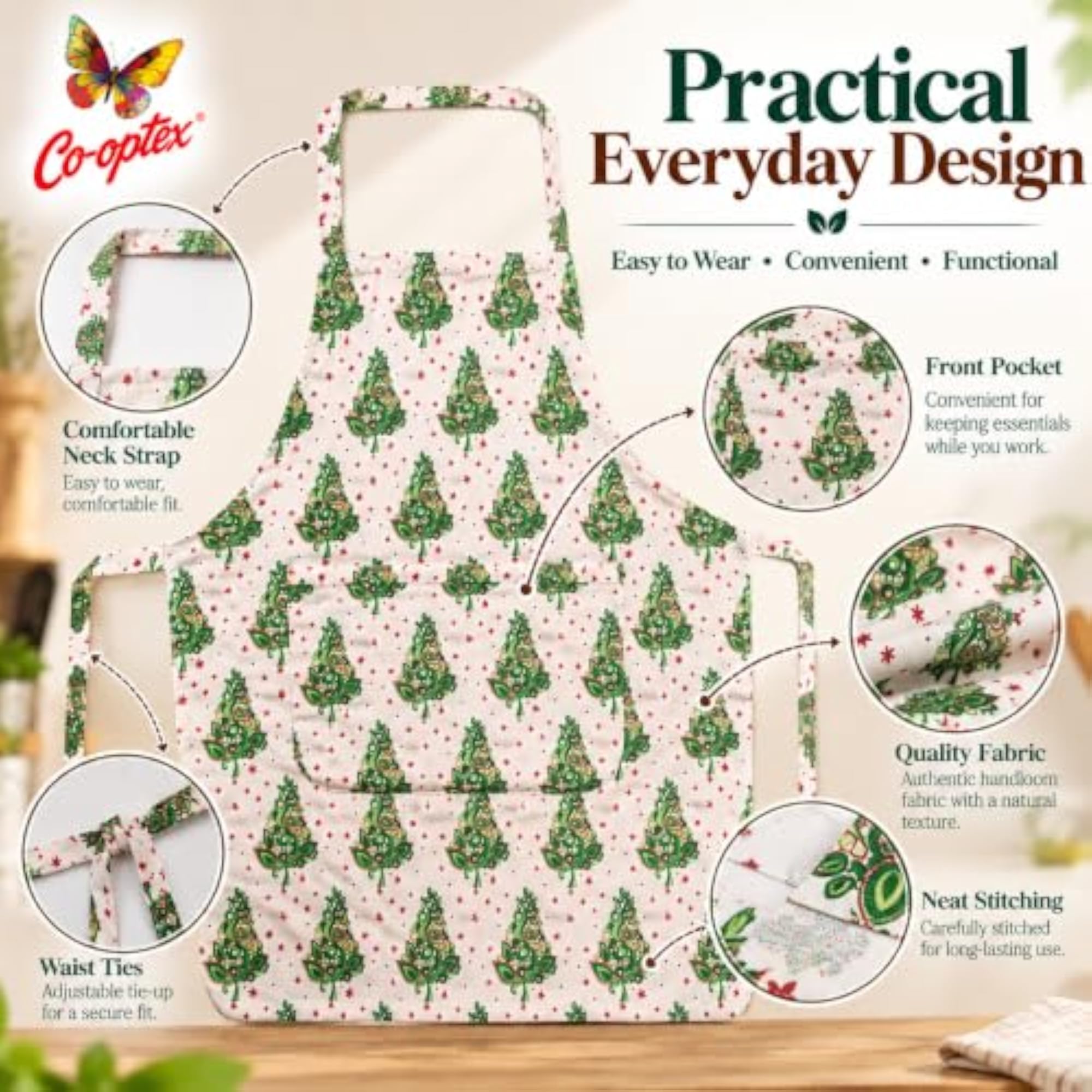 Handloom Printed Kitchen Apron with Matching Chef Cap